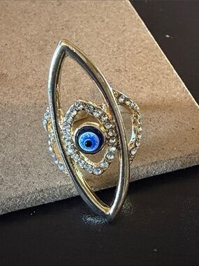 Gold-Tone Blue Evil Eye Statement Ring